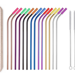 14 Colorful Bent Silicone Tip Straws Set